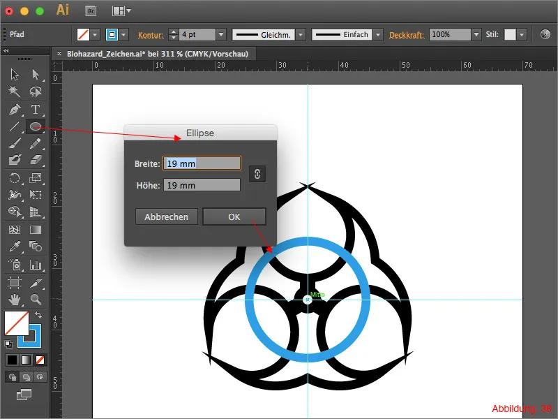 Membuat rambu peringatan di Adobe Illustrator.