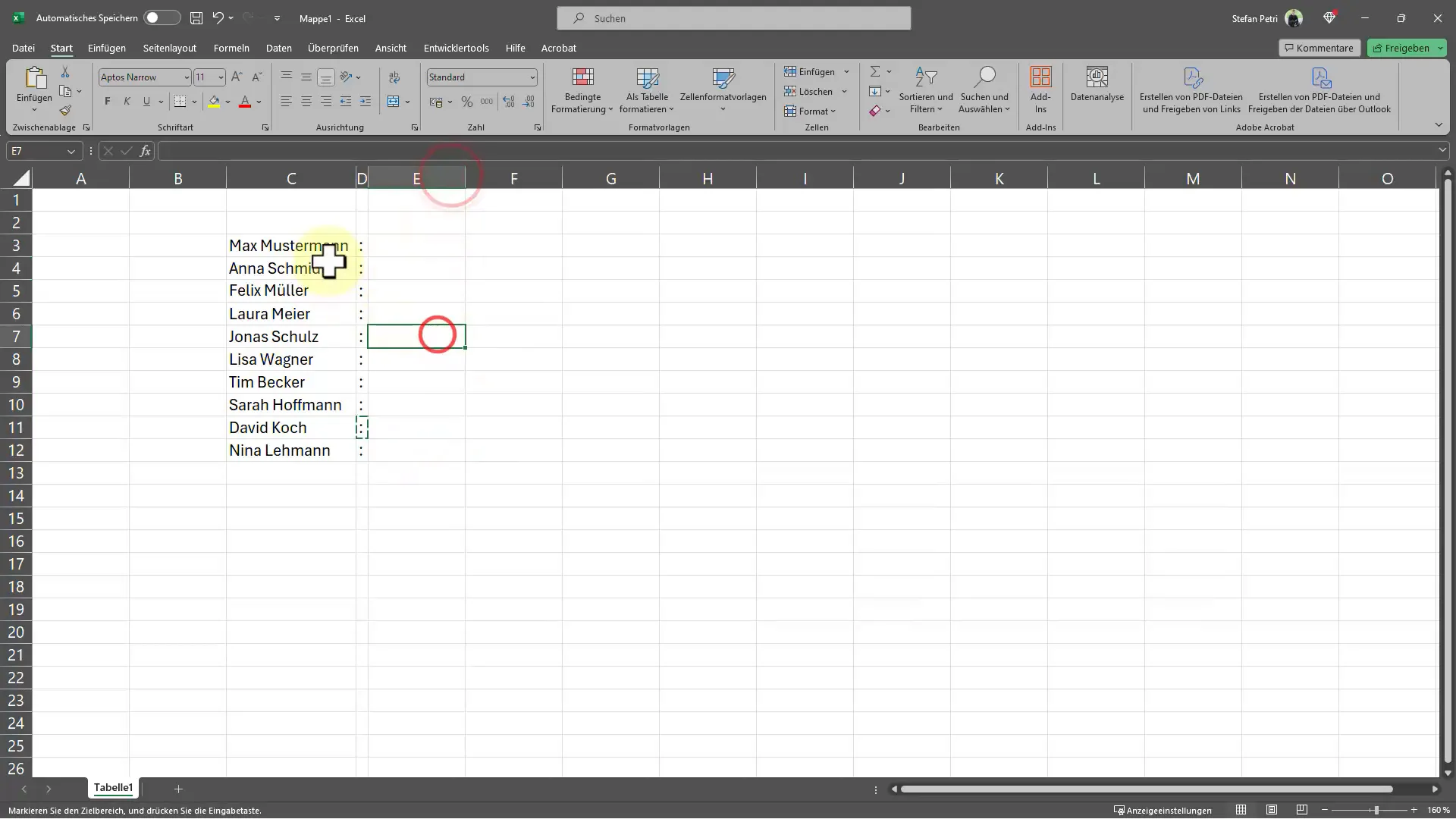 Effizientes Einfügen von Doppelpunkten in Excel