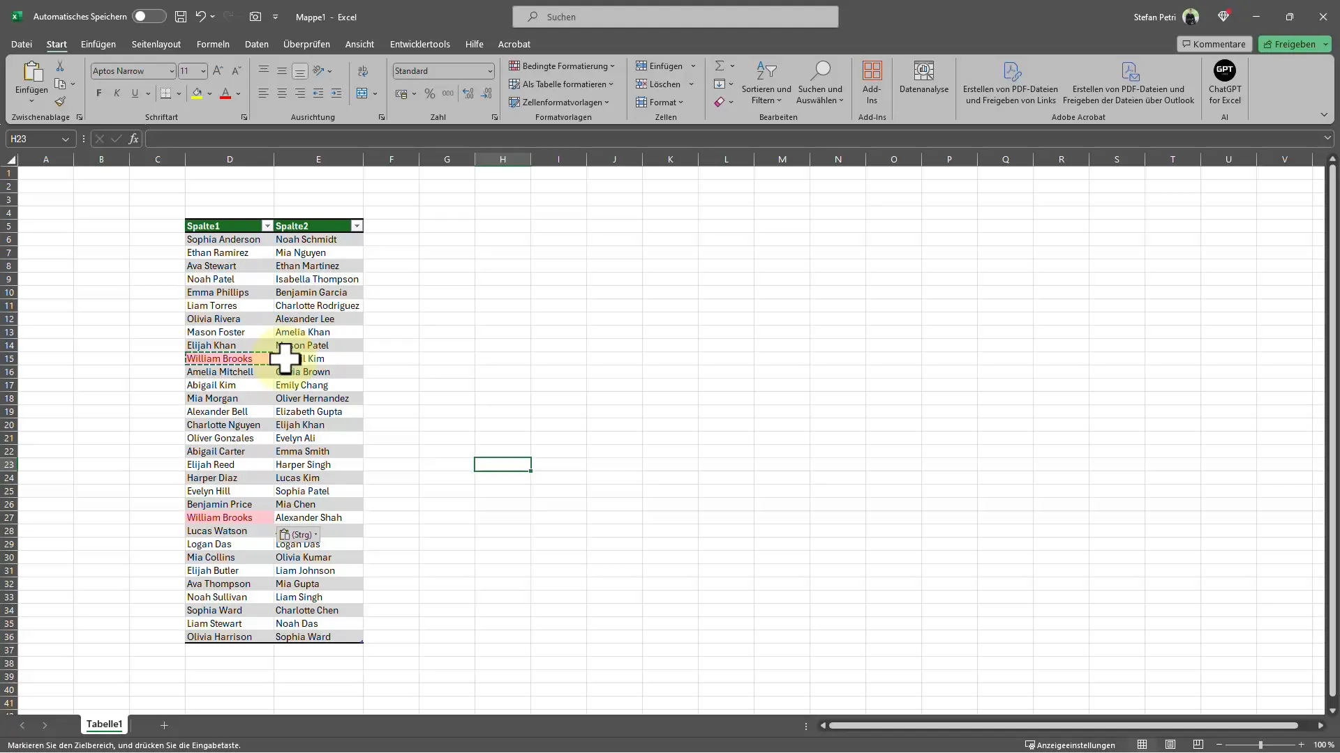 Schnelle Identifikation doppelter Werte in Excel