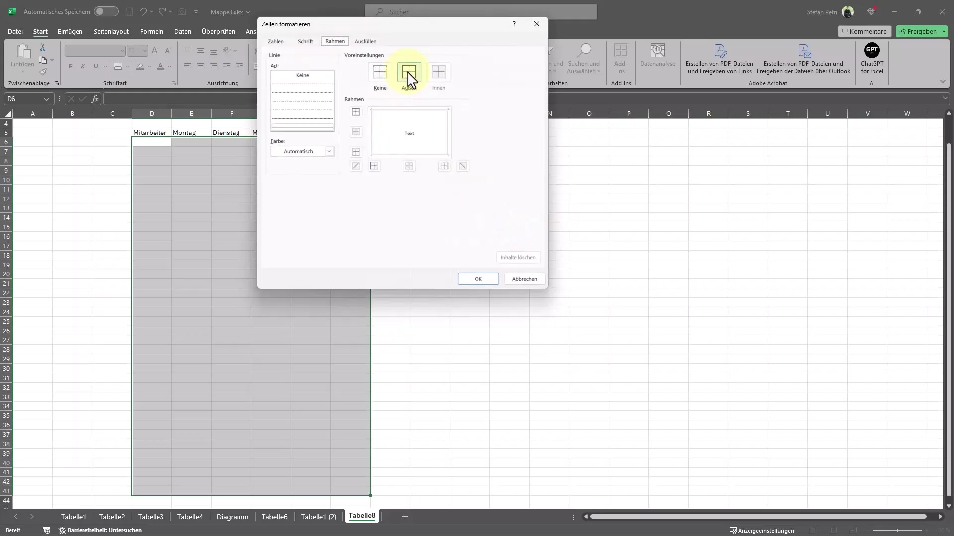 Einfache Anleitung zur automatischen Rahmengebung in Excel