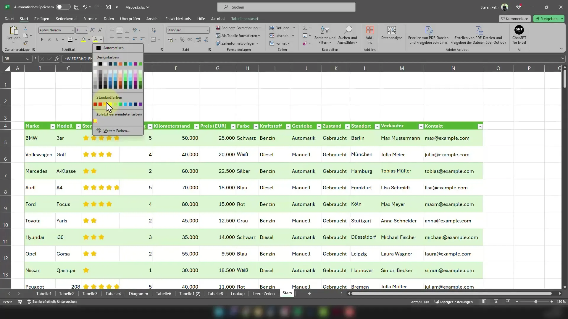 Bewertungssterne in Excel anzeigen – So geht's!