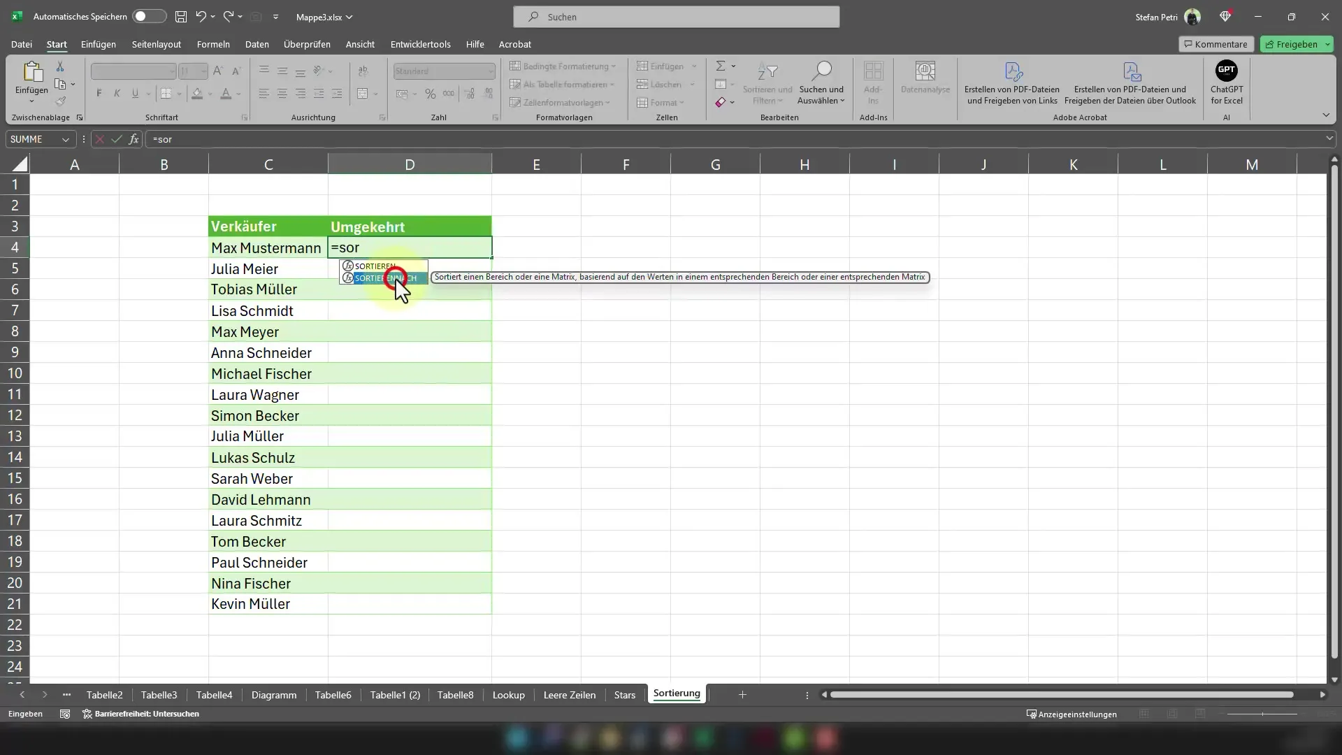 Istruzioni per l'ordinamento inverso dei dati in Excel