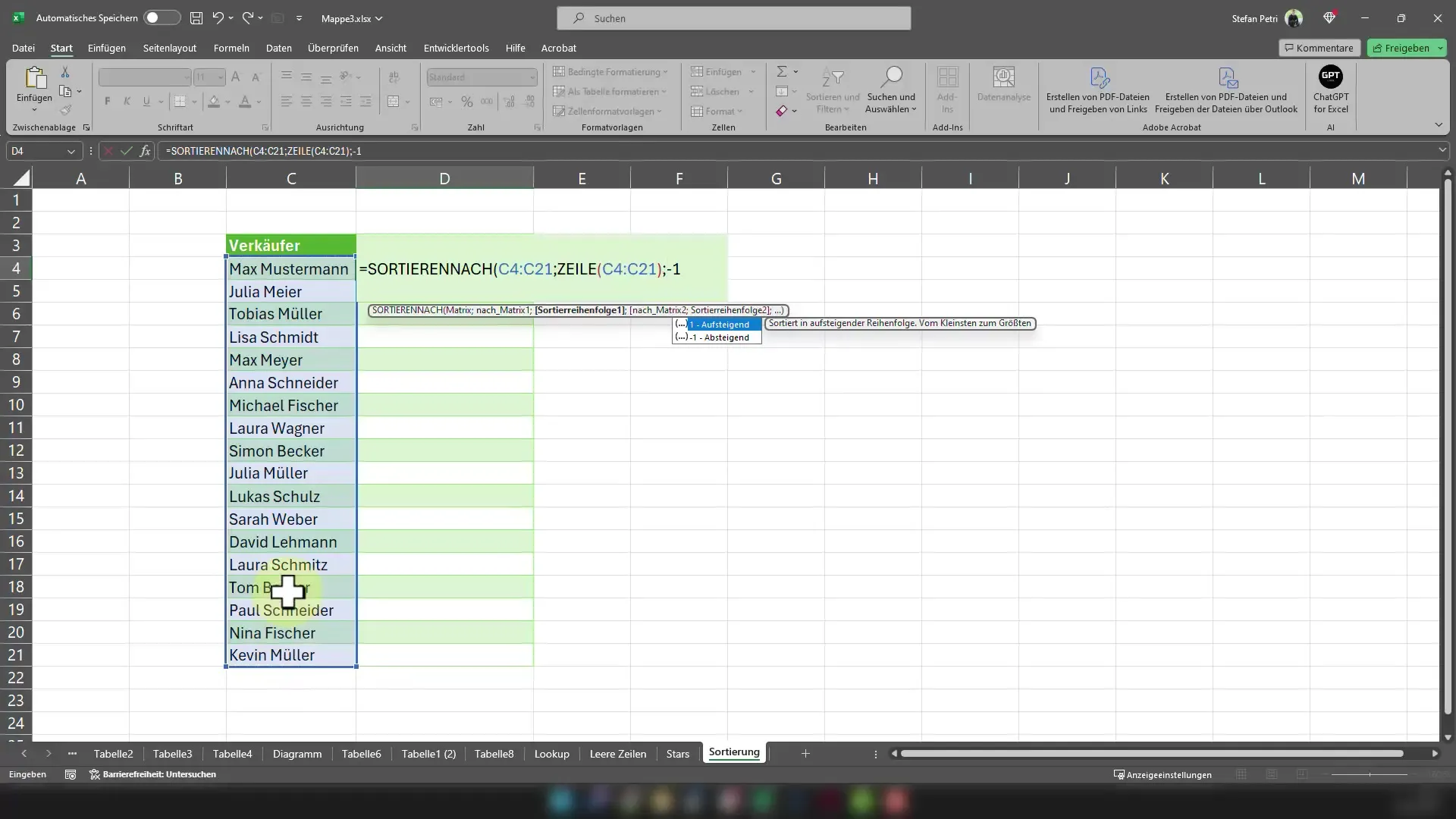 Istruzioni per l'ordinamento dei dati in Excel in ordine inverso