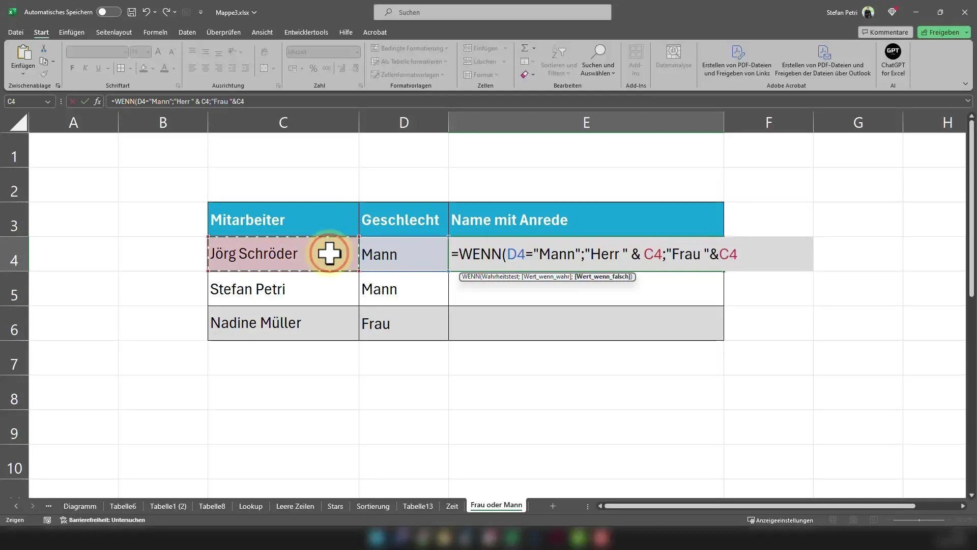 Excel ipuçları: WENN işlevi ile mükemmel hitap