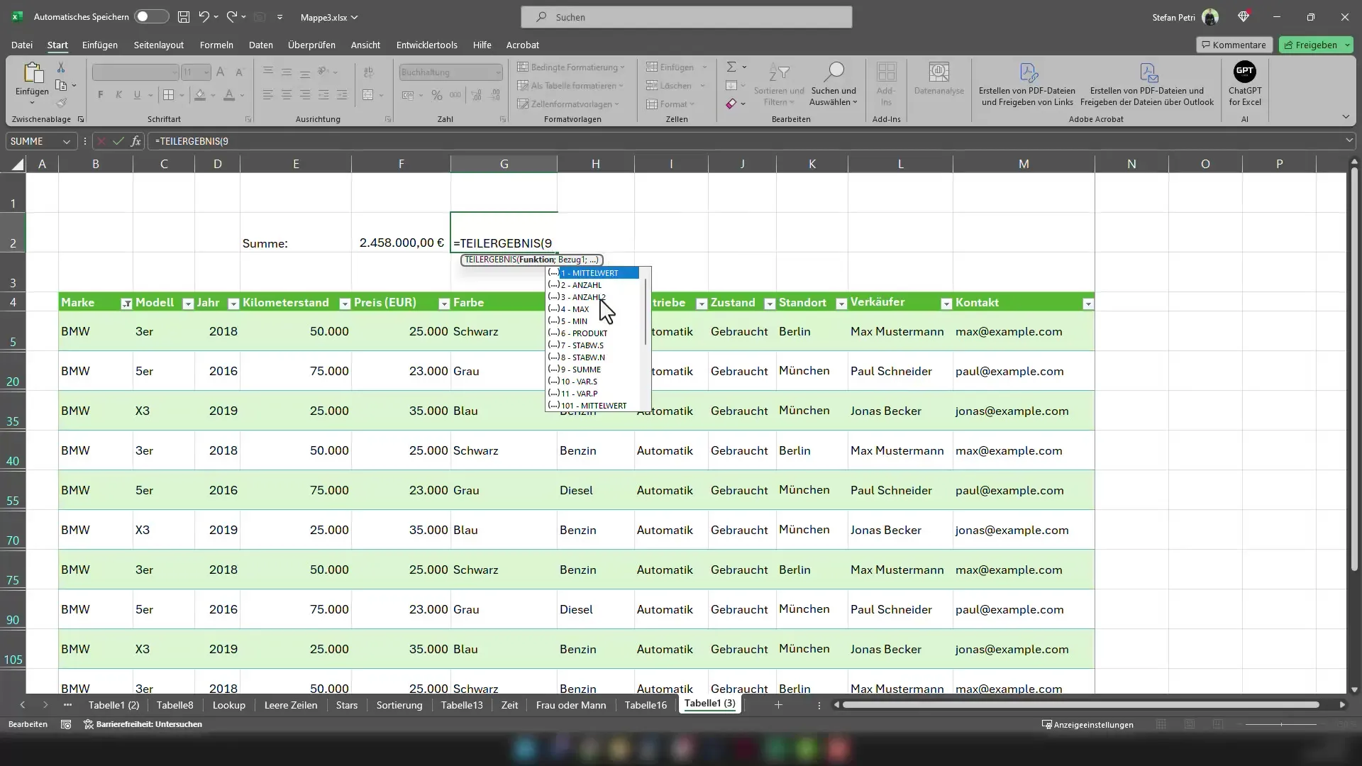 Excel-Tipps: Korrekte Summe bilden, auch bei gefilterten Daten