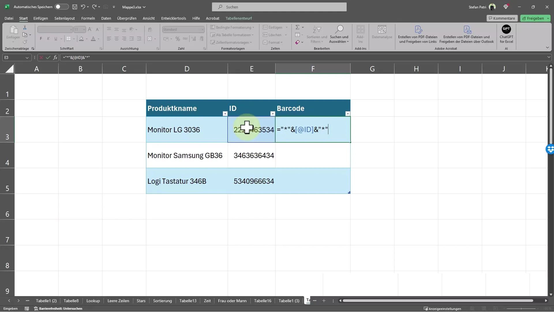 Fast creation of barcodes and QR codes in Excel