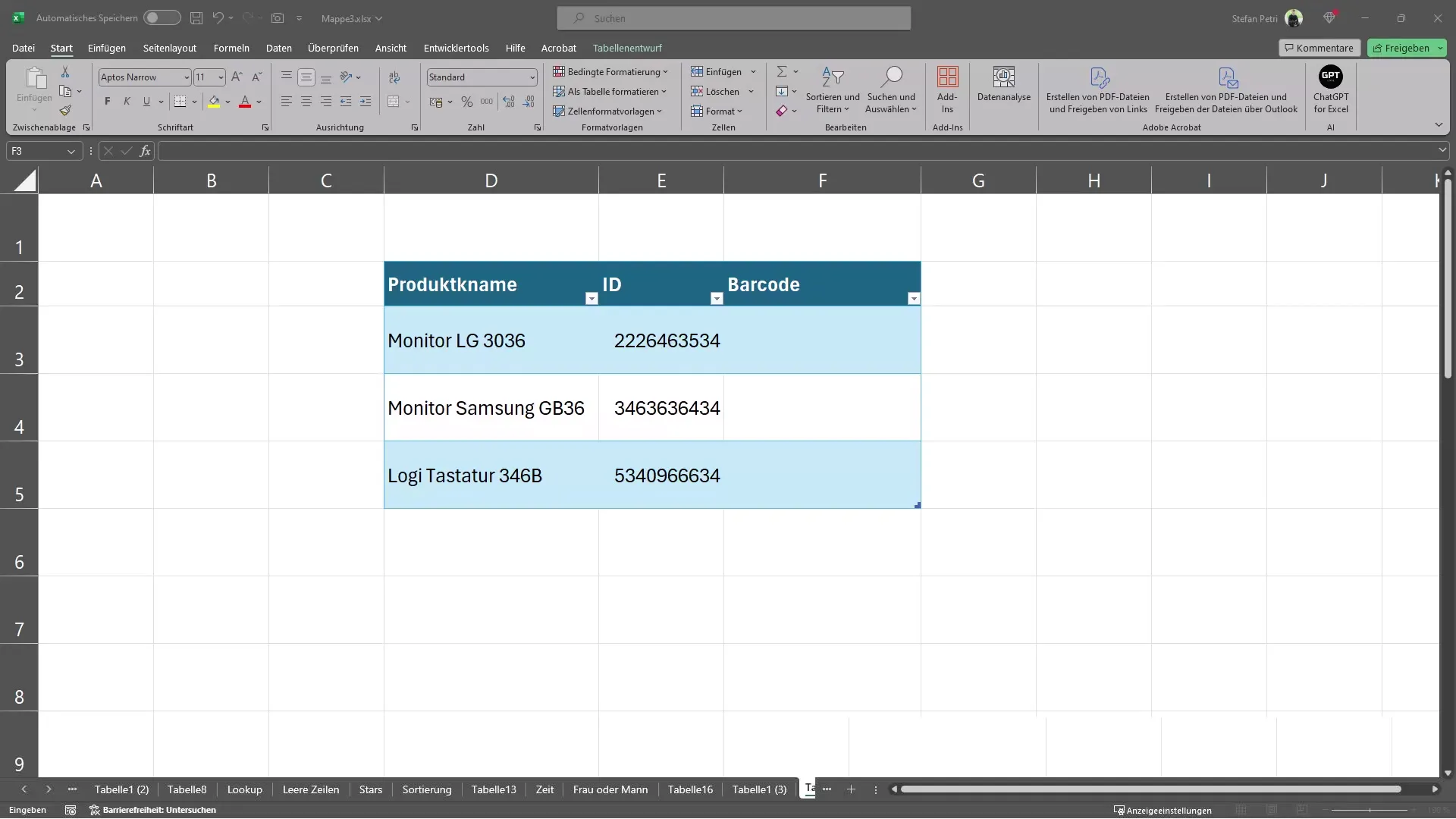 Fast creation of barcodes and QR codes in Excel