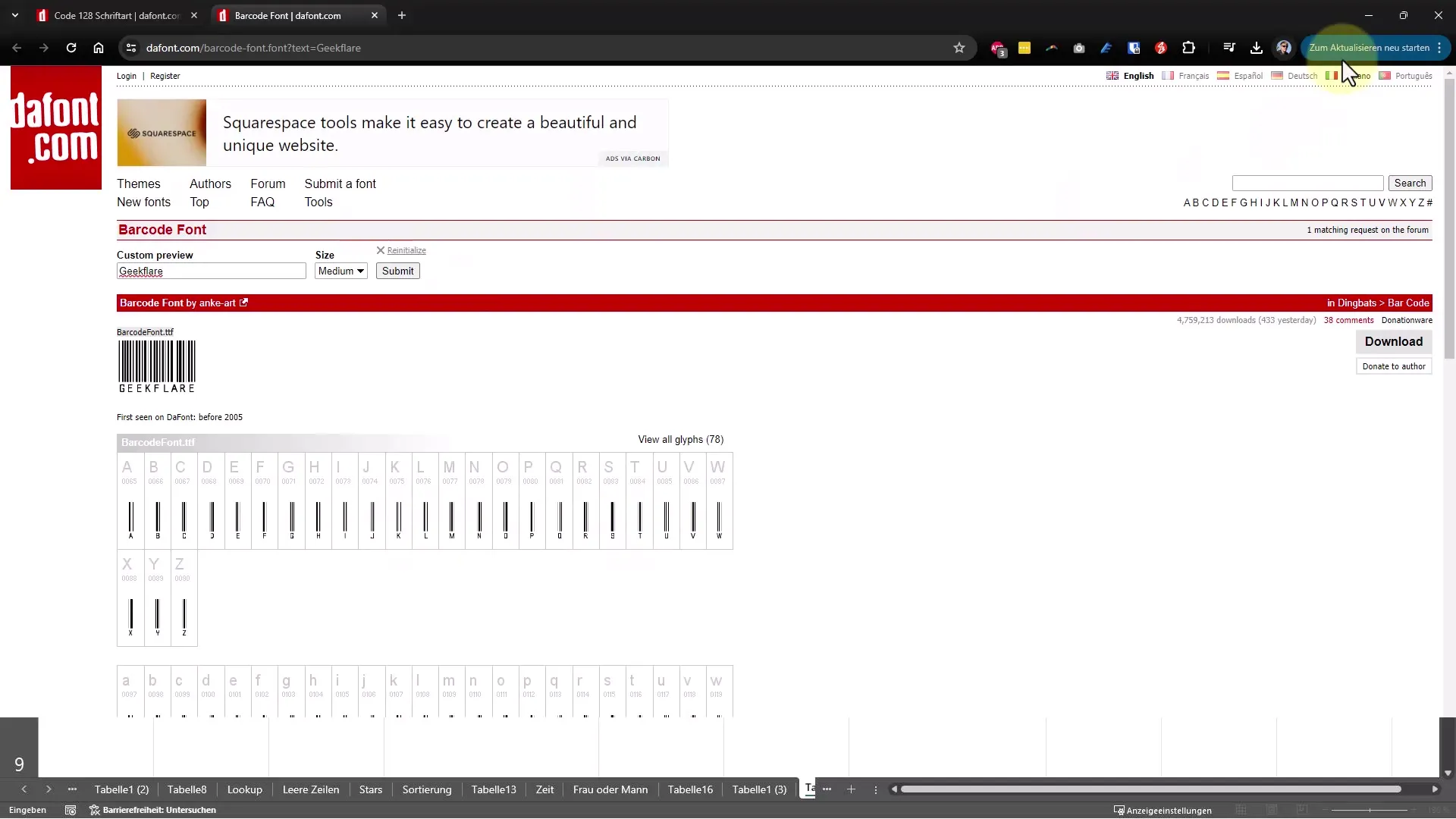 Quick creation of barcodes and QR codes in Excel