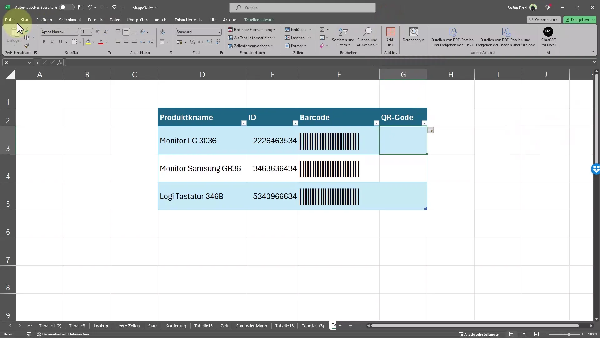 Création rapide de codes-barres et de QR codes dans Excel