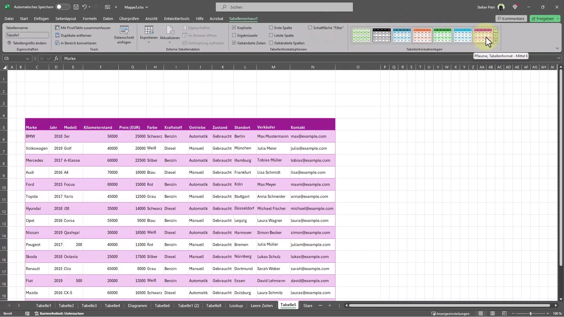 Excel-Tipps: Tabelle schnell modern formatieren