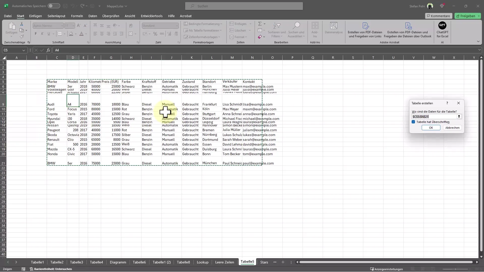 Excel-Tipps: Tabelle schnell modern formatieren