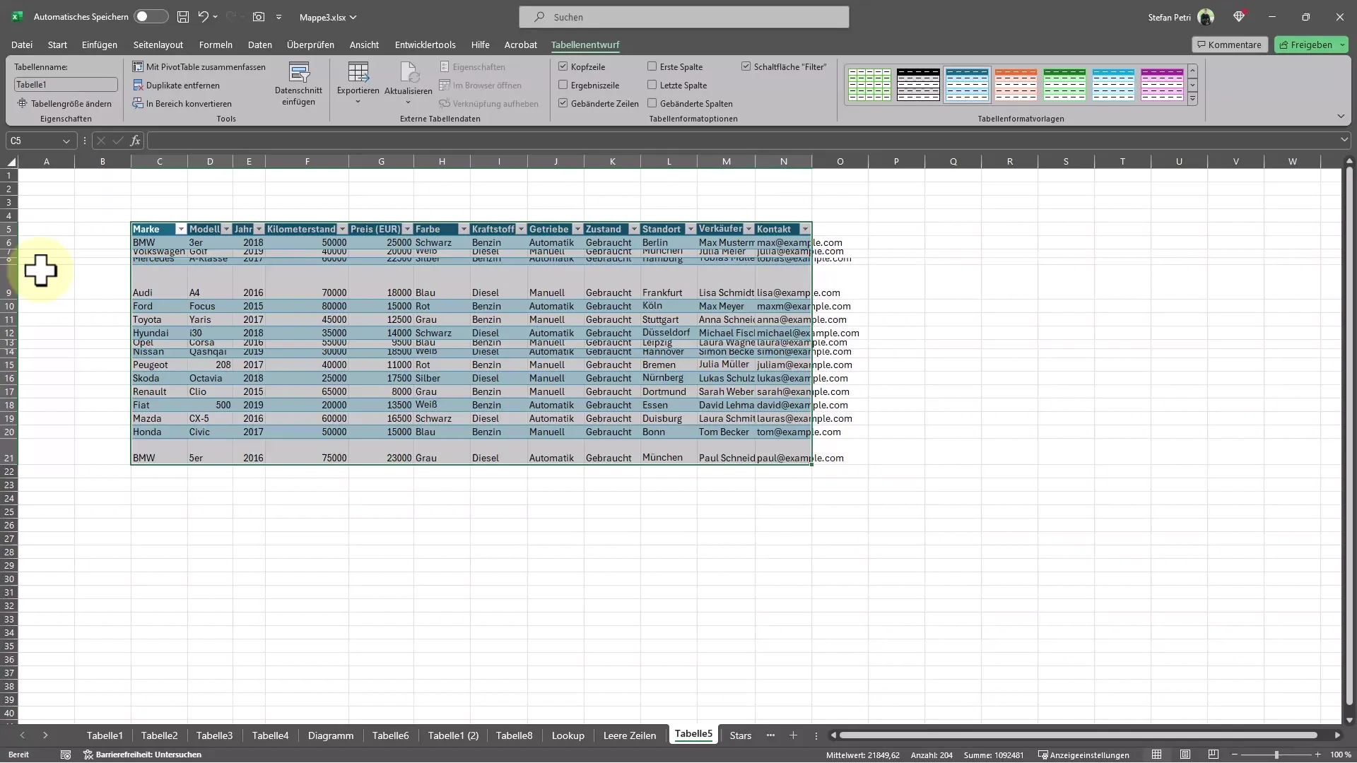 Excel-Tipps: Tabelle schnell modern formatieren