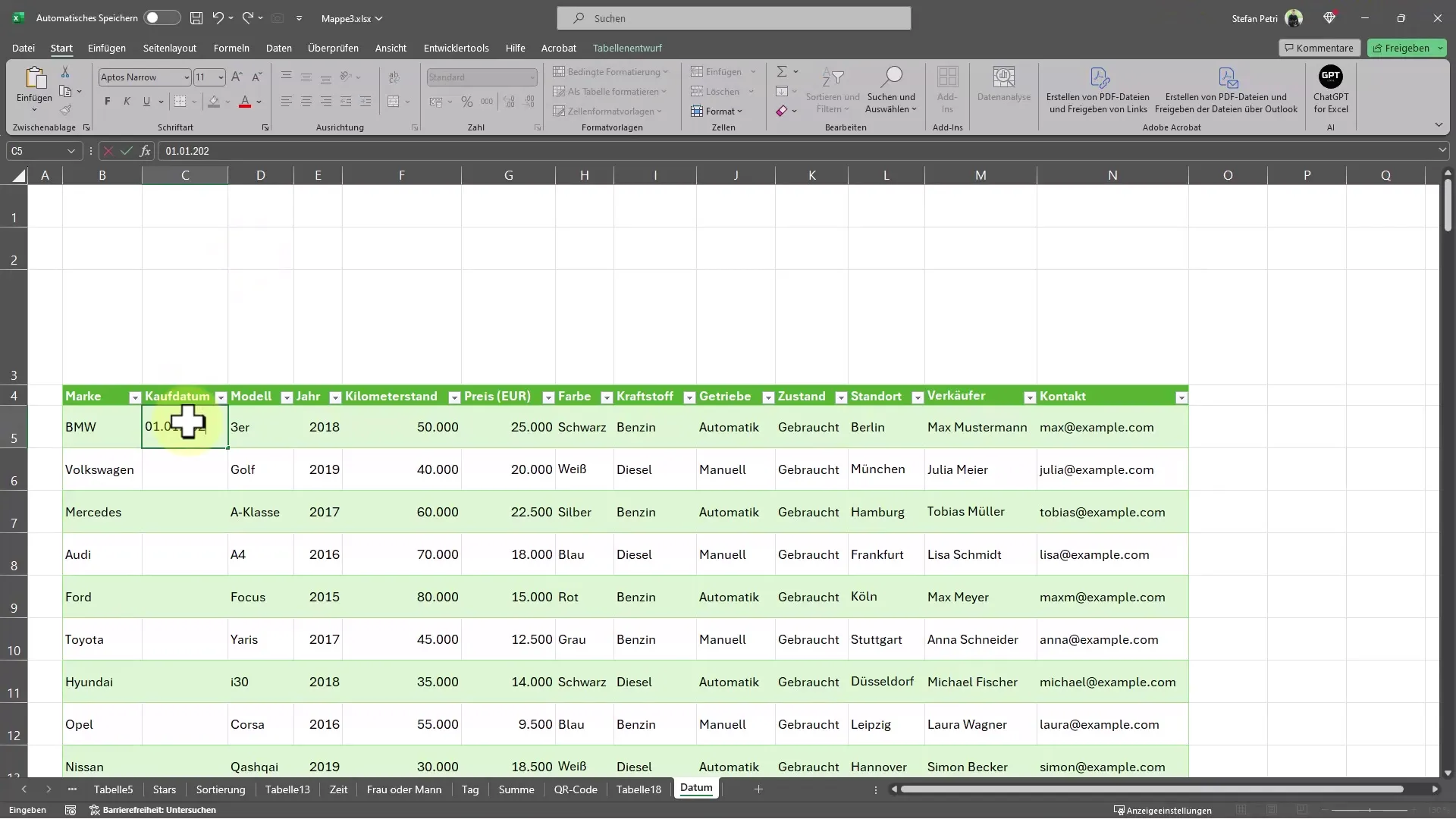 Praktiske Excel-tips for å legge inn datoer med kalender