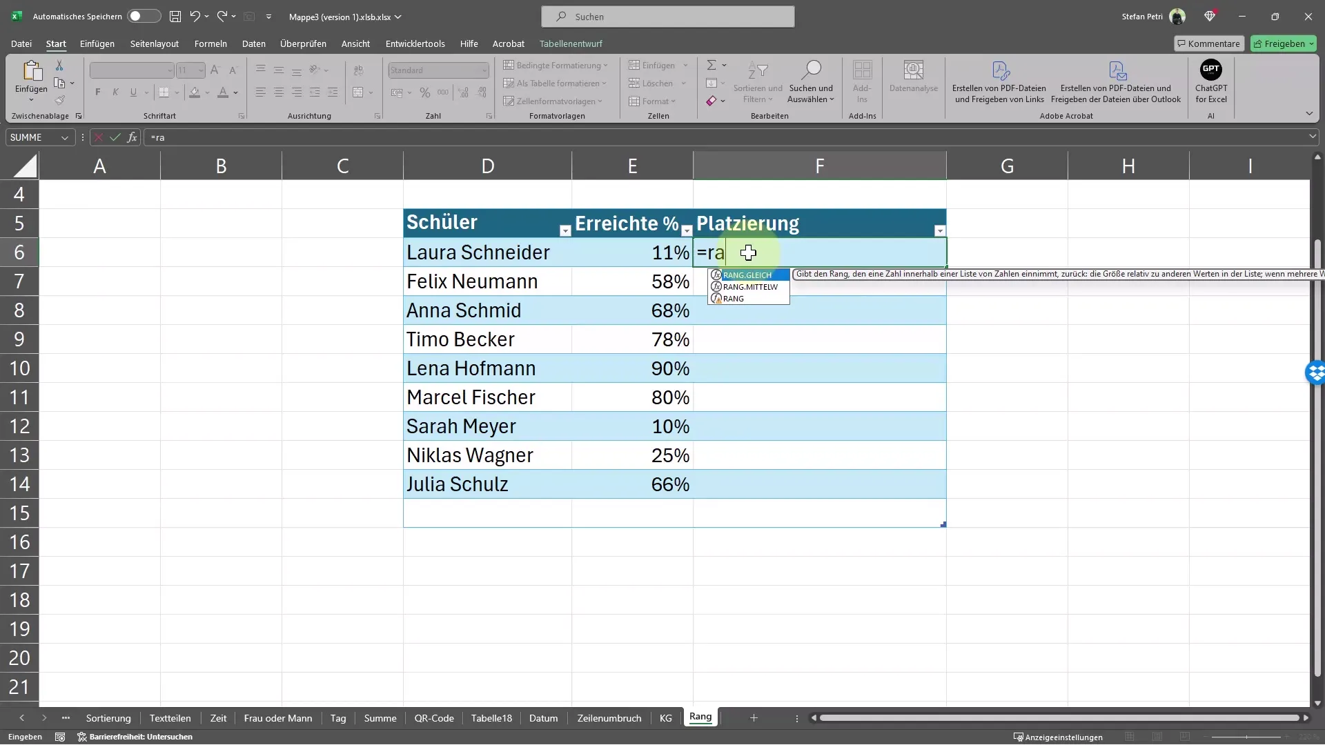 Menghitung peringkat dan penempatan di Excel dengan mudah