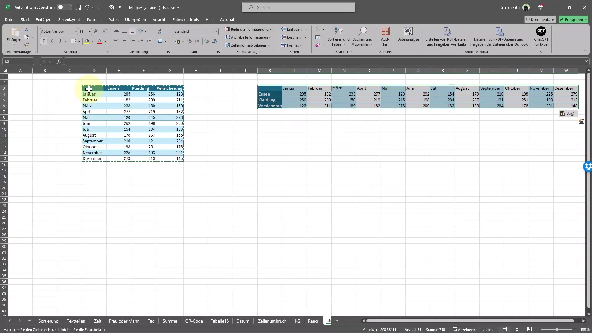 Zeilen und Spalten mit Excel schnell tauschen