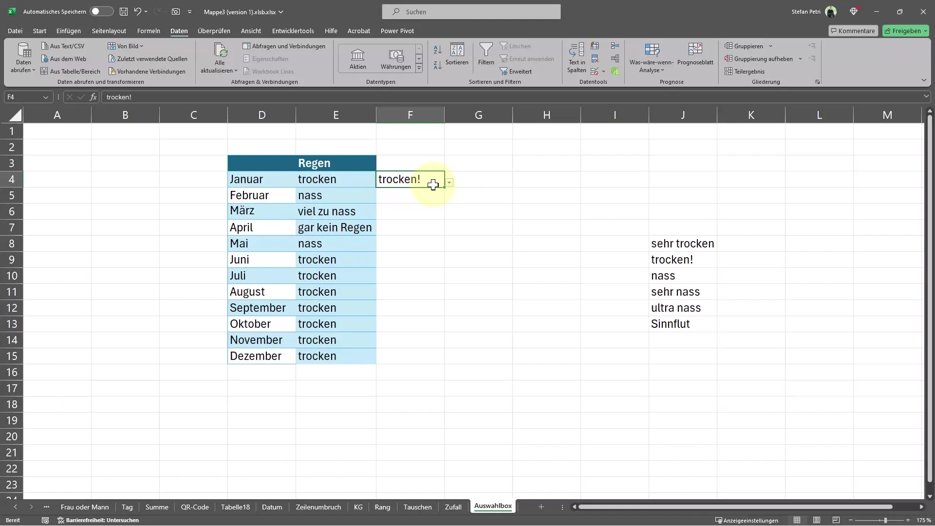 Auswahlbox erstellen für eine leichtere Dateneingabe in Excel