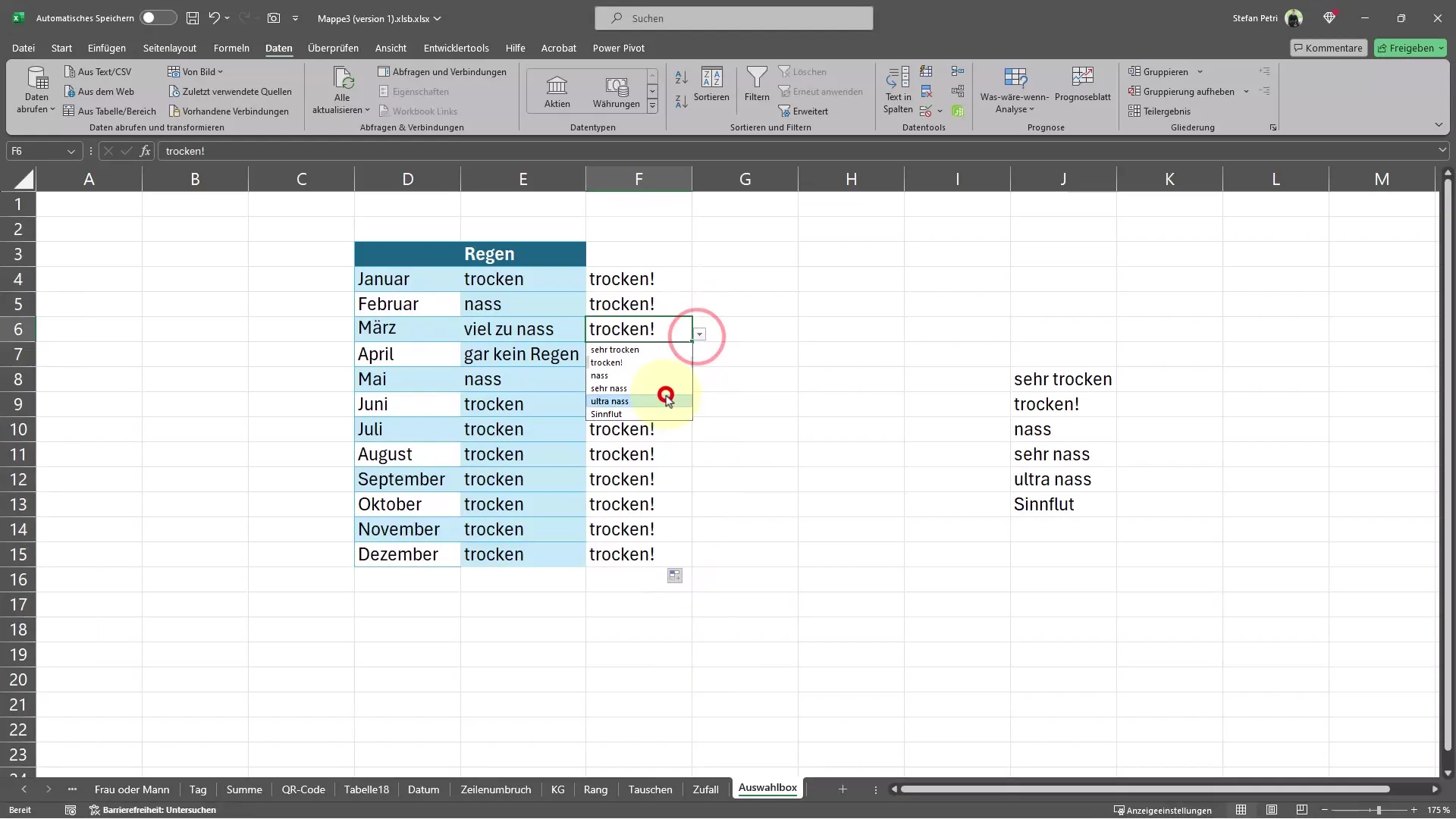 Auswahlbox erstellen für eine leichtere Dateneingabe in Excel