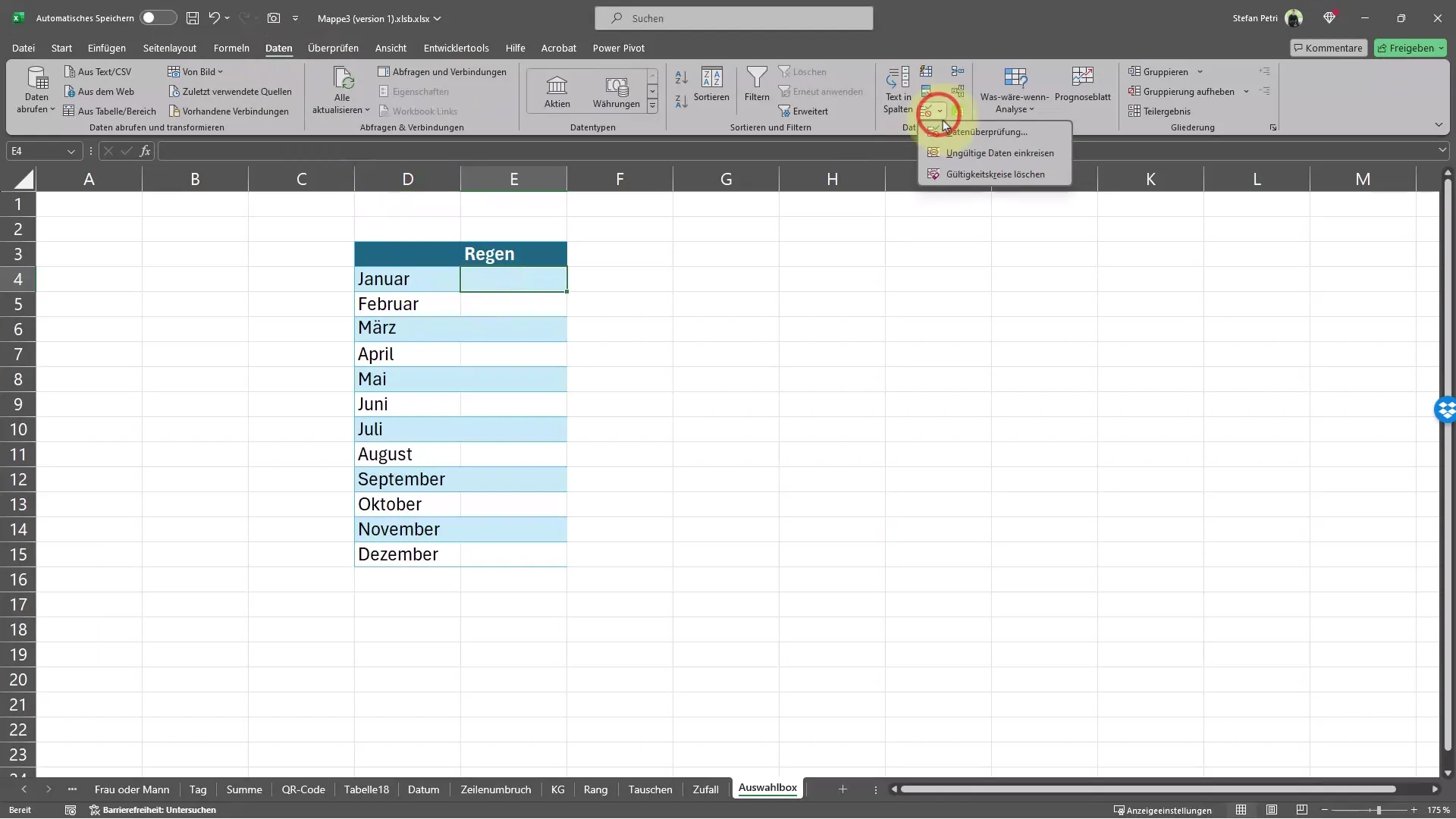 Auswahlbox erstellen für eine leichtere Dateneingabe in Excel