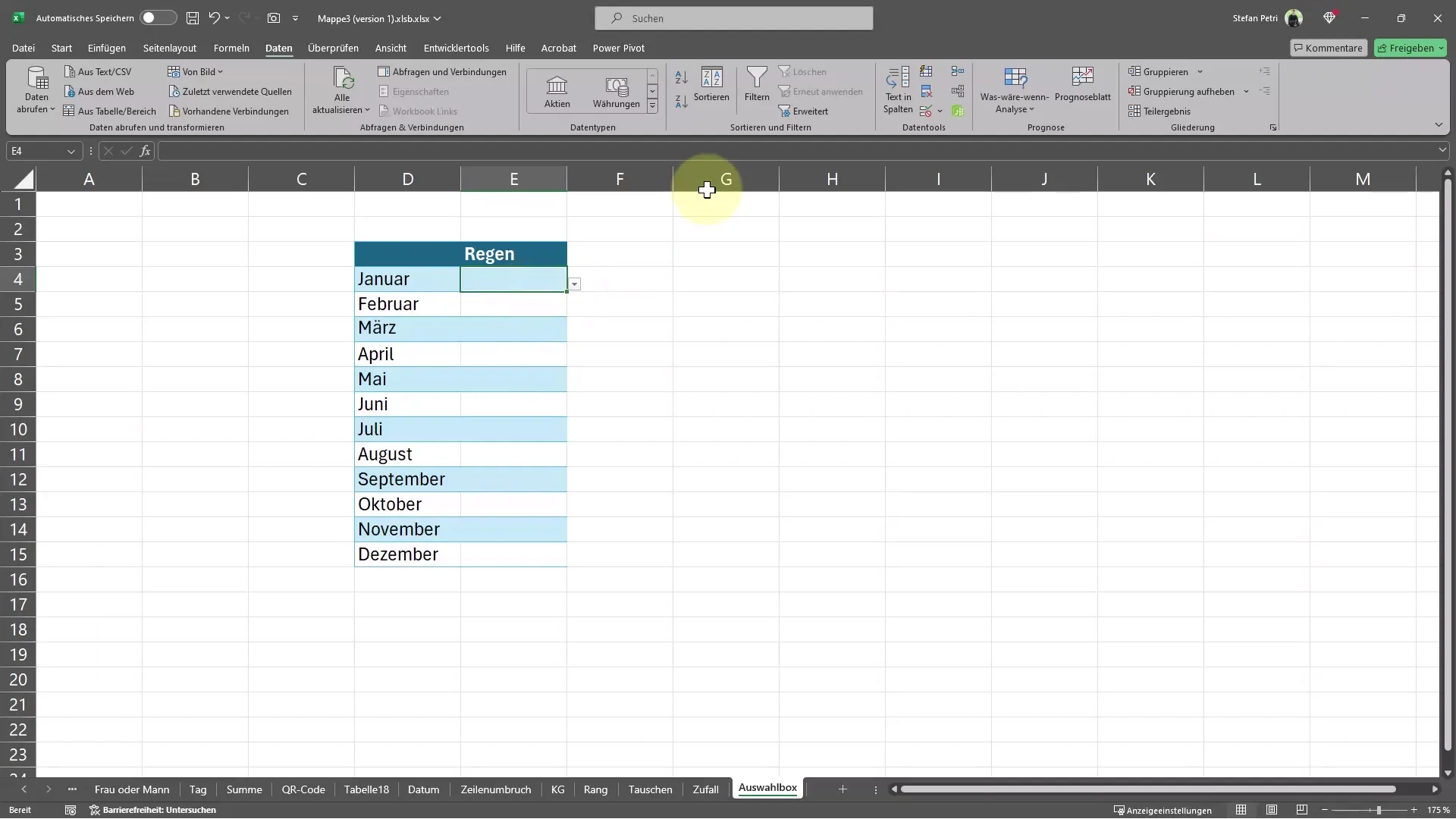 Auswahlbox erstellen für eine leichtere Dateneingabe in Excel