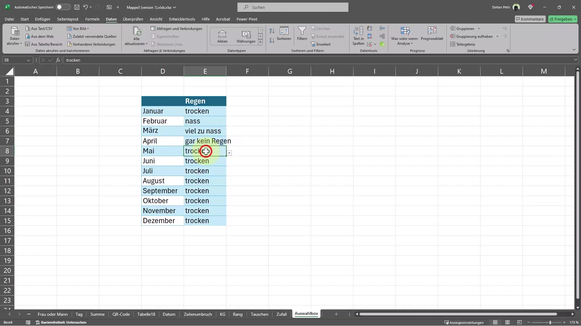 Auswahlbox erstellen für eine leichtere Dateneingabe in Excel