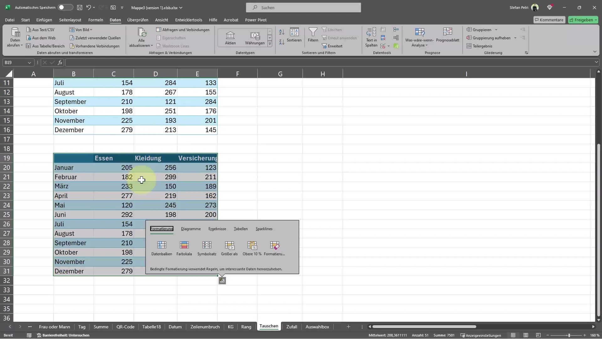 Schnelles Verschieben und Kopieren von Tabellen in Excel