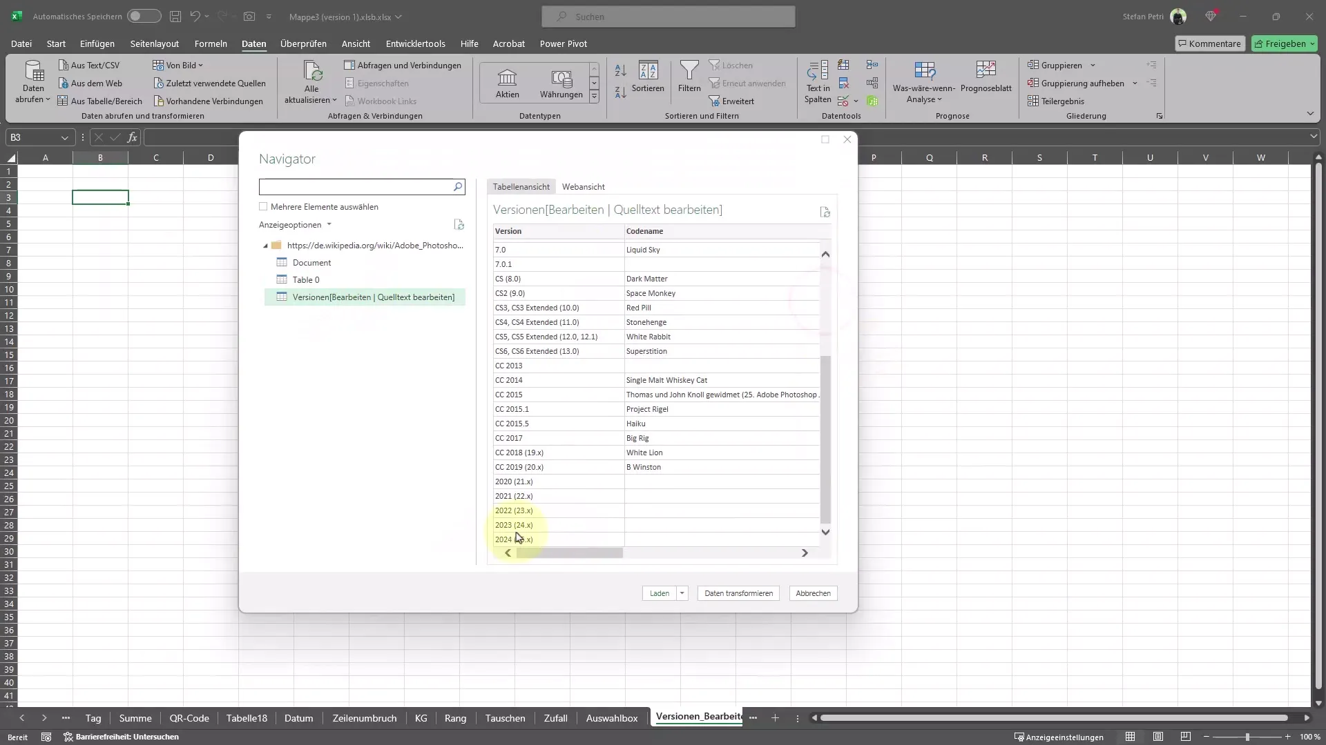 Mengintegrasikan data secara otomatis dari internet ke dalam Excel