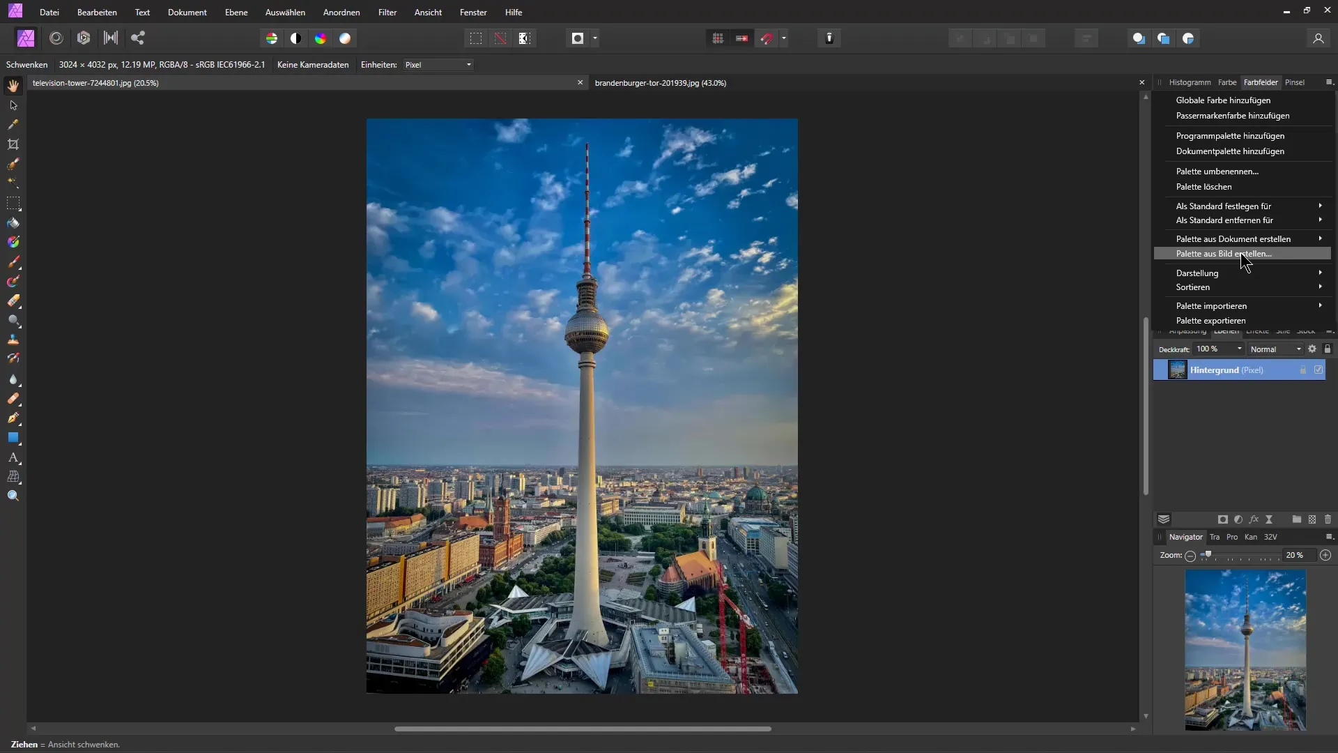 Transfer color scheme of an image in Affinity Photo to another