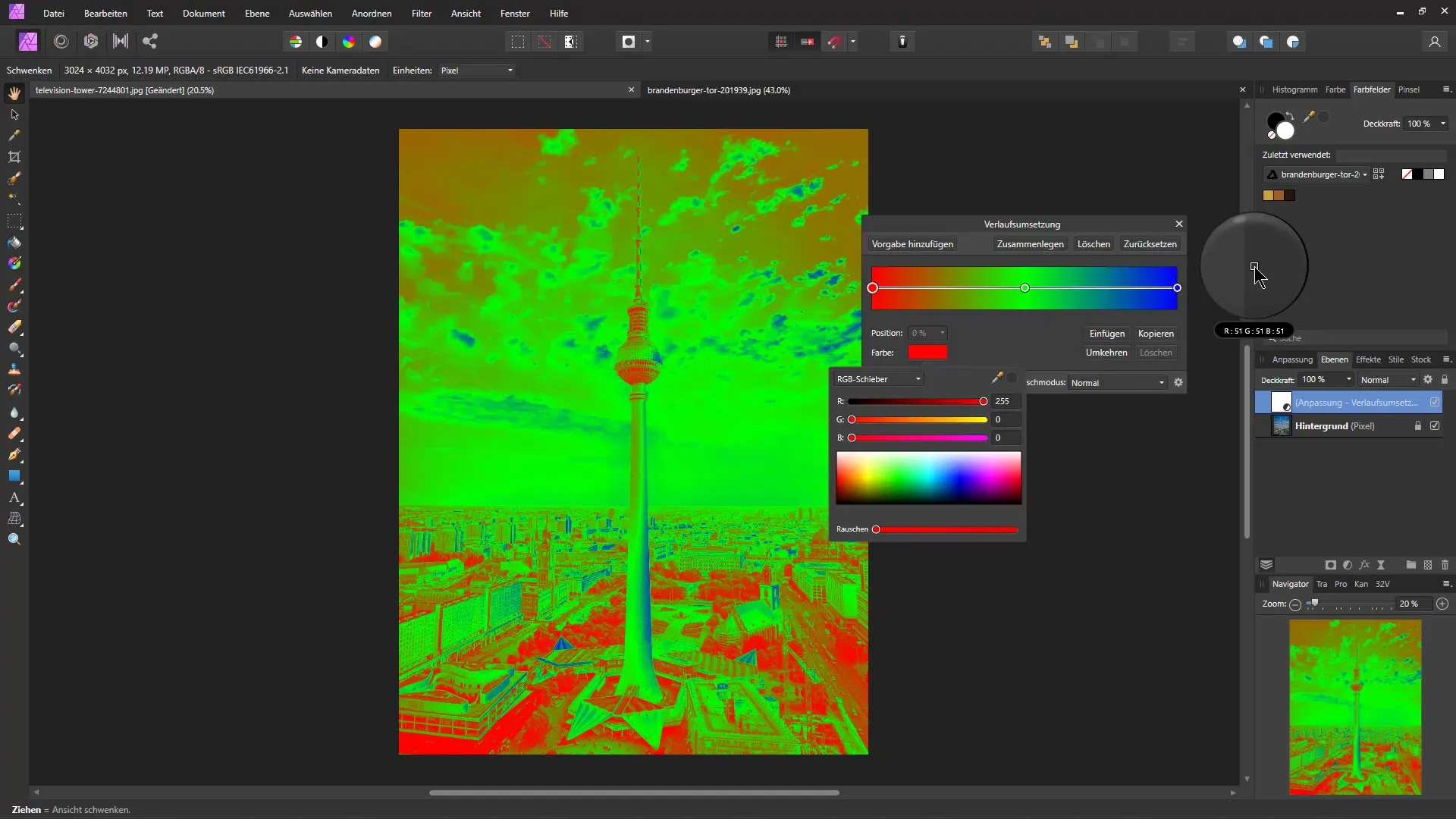 Mentransfer tampilan warna dari satu gambar ke gambar lain di Affinity Photo - Panduan