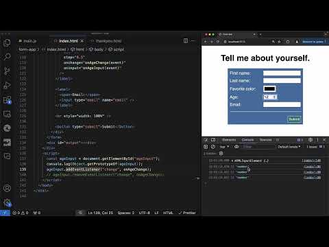 Opprett web-skjemaer: 3.4 | Reager på endringer med addEventListener