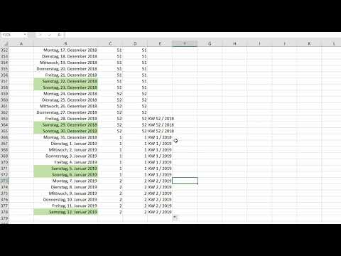 Formation Excel pour plus d'efficacité au bureau : calendrier, organigramme & Co - 3,5 semaines calendaires avec indication de l'année