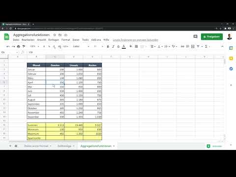 Google Sheets tutorial: 4.4 Calculating aggregation functions